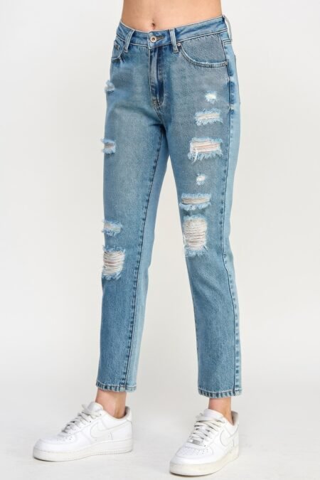 High Rise Distressed Relaxed Straight