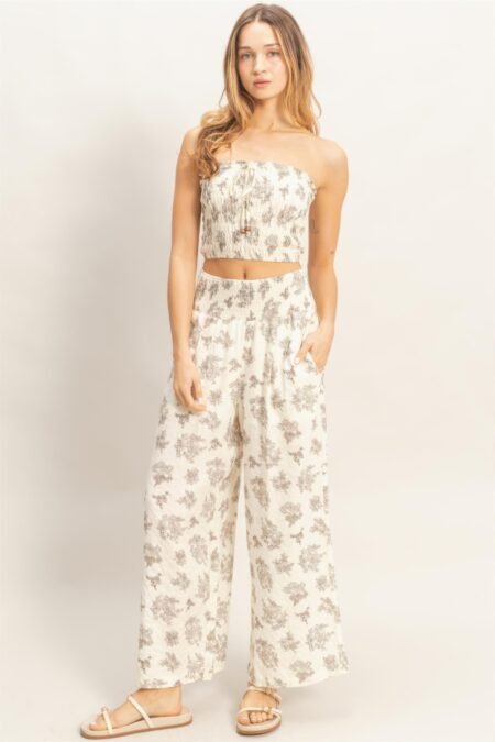 Smocked Tube Top & Wide-leg Pants Set