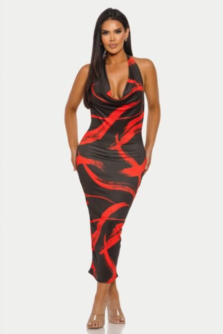 Fierce Stroke Halter Midi Dress