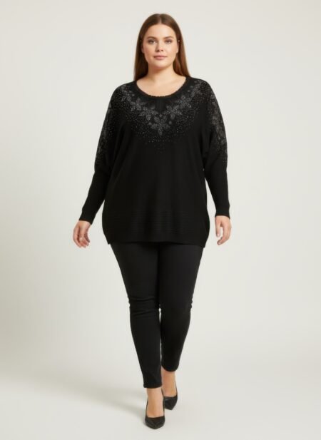 Midnight Sparkle Embellished Knit Tunic Top