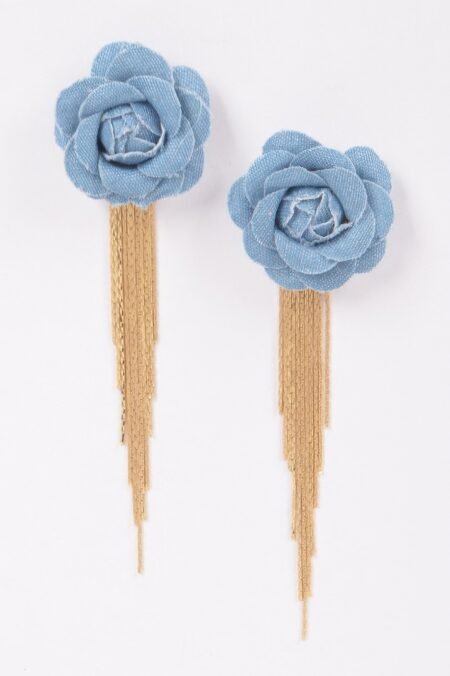 Denim Flower Metal Fringe Earring