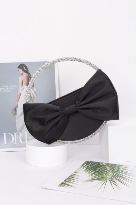 Satin Ribbon Round Rhinestone Metal Clutch