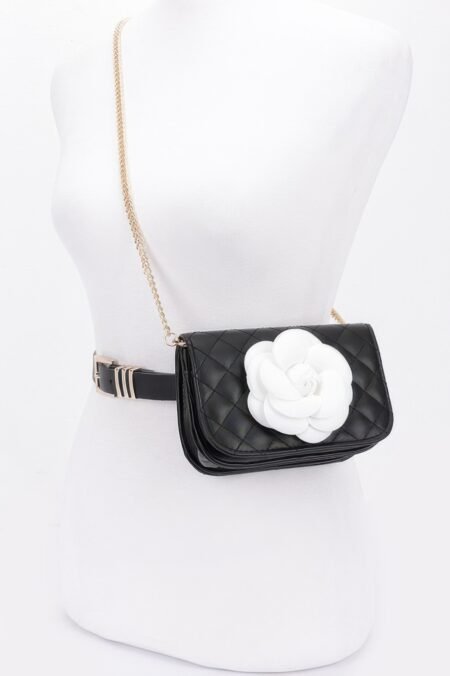 Faux Leather Quilted Flower Beltbag Shoulder Chain