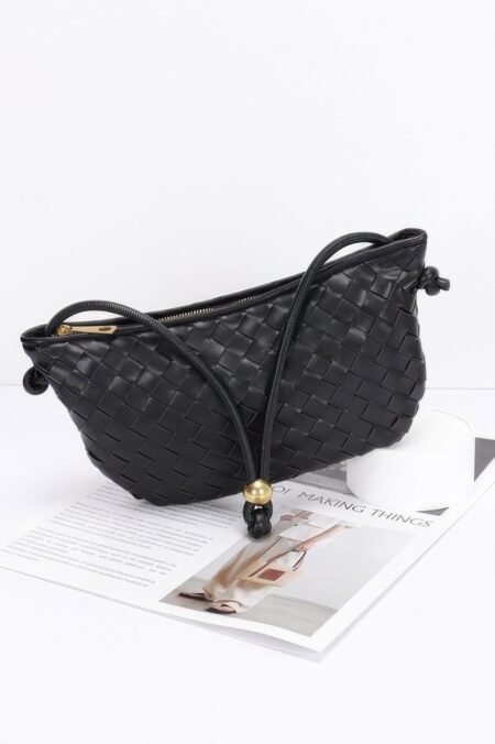 Faux Leather Braided Wrist And Shoulder Bag