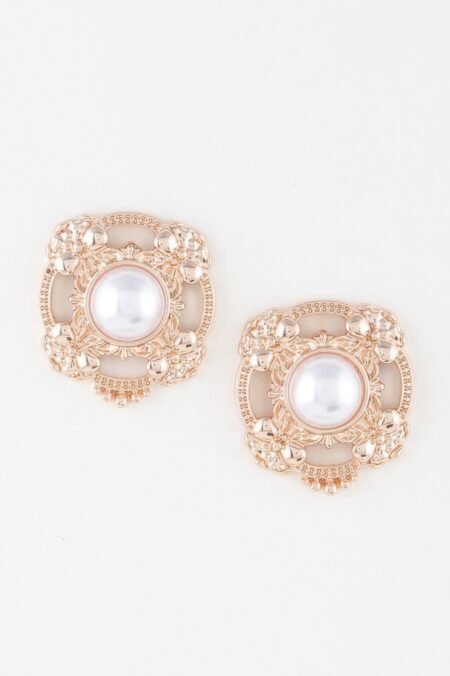 Antique Ribbon Pearl Stud Earrings