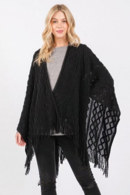 Diamond Pattern Tassel Knit Ruana