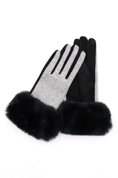 Faux Fur Cuff Mixed Color Smart Touch Gloves