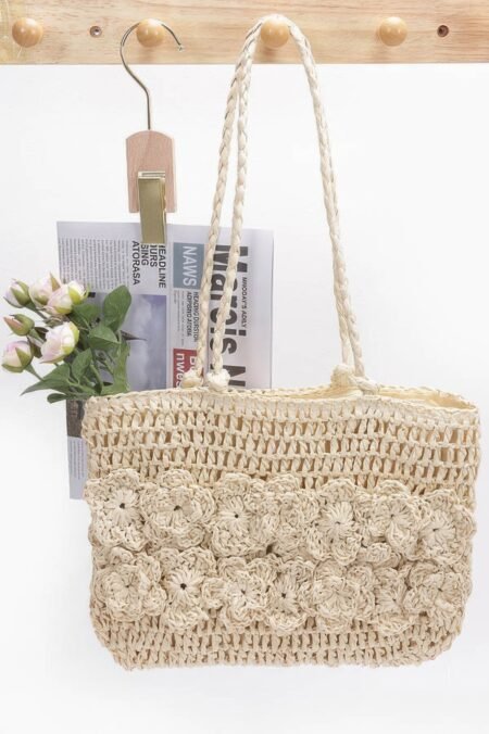 Faux Straw Multi Flower Tote Bag