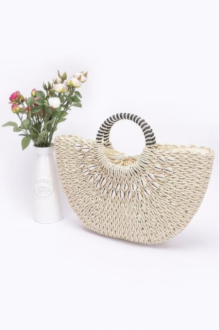 Faux Straw Handmade Shell Embellished Bag