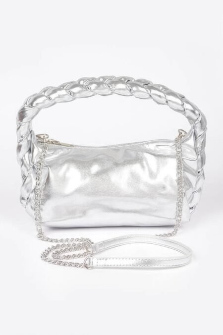 Metallic Leather Braided Handle Clutch