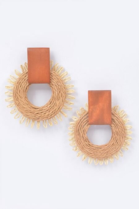 Faux Straw Round Earring