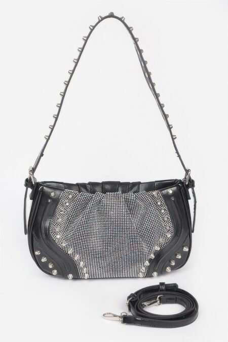 Hot Fix Stones Metal Stud Shoulder Bag