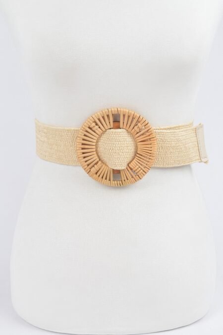 Handmade Bamboo Buckle Stretch Straw Belt