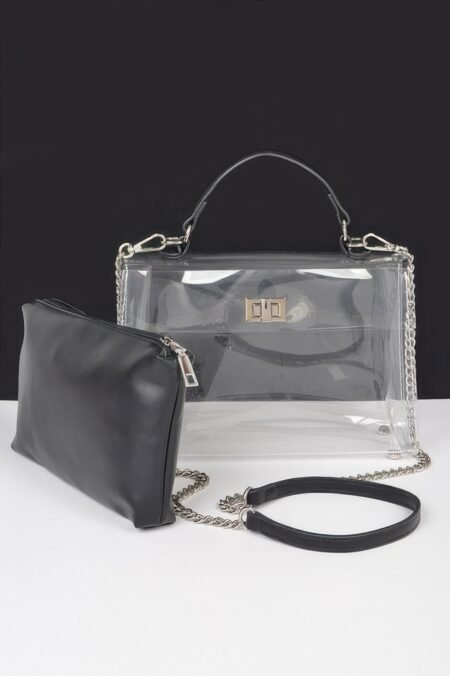 Transparent Top Handle Flap Bag W/ Pouch