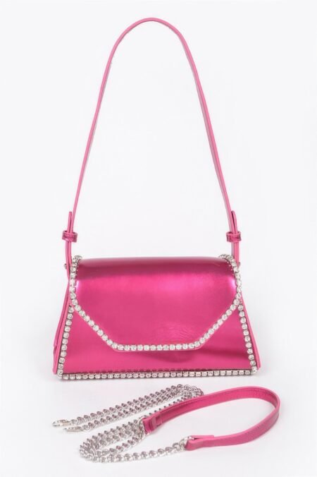 Metallic Pu Flap Bag W/rhinestone