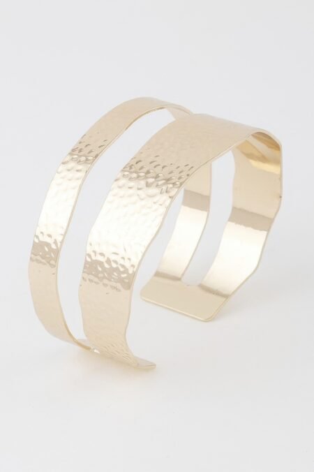 Double Hammered Open Cuff Bracelet