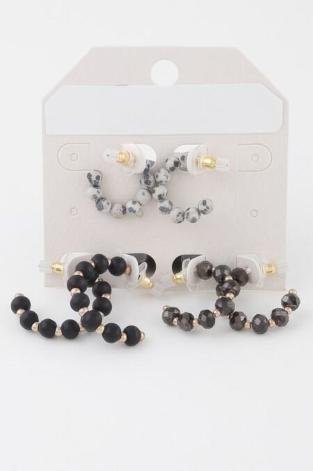 Crystal Bead Hoop Earrings Set