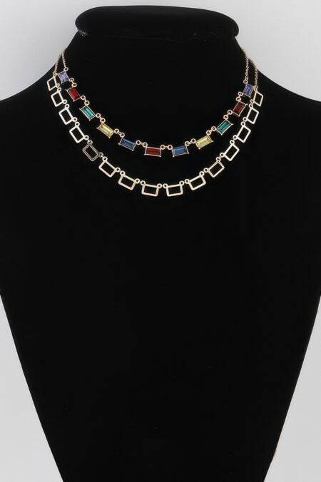 Multi Square Crystal Charm Necklace