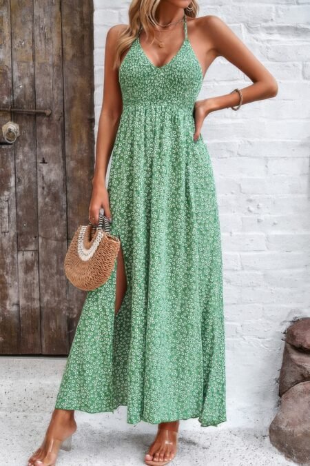 Floral Boho Tie Sleeveless High Waist Maxi Dress