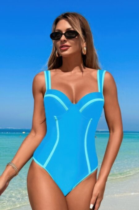 Stripe Sweetheart Neckline One Piece Swimsuit