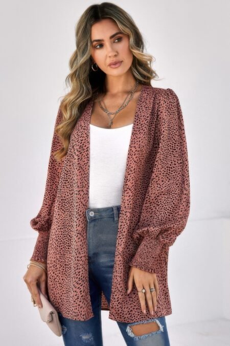 Front Open Leopard Print Loose Fit Top