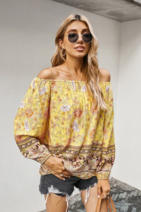 Off Shoulder Floral Ruffle Loose Top