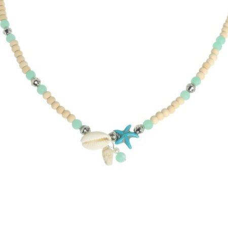 Sea Life Starfish Puka Shell Wood Beaded Necklace