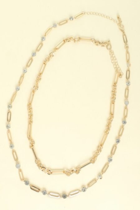 2-piece Rhinestone Chain Necklace Layered Set