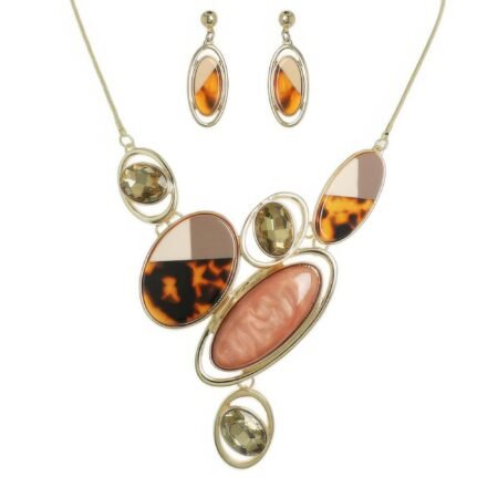 Natural Gem Oval Cluster Bib Necklace Set