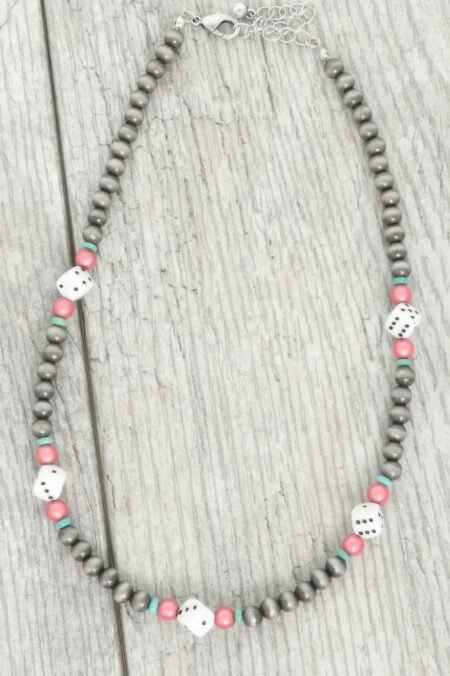 Western Dice Beaded Necklace In Asher Stone Accent
