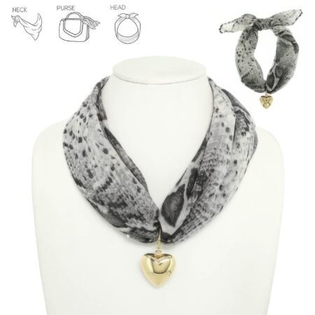 Graphic Print Heart Pendant Scarf Tie Necklace