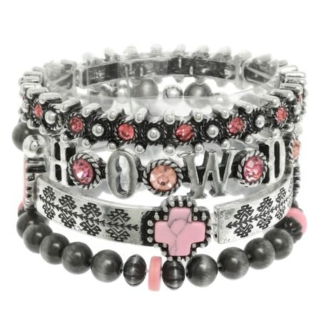 4pc Western Jeweled Beaded Cross Bracelet Set