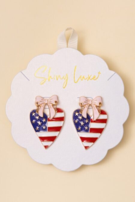 Patriotic Bow Heart Post Earrings
