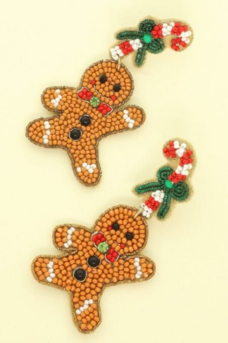 Christmas Gingerbread Man Seed Beaded Earrings