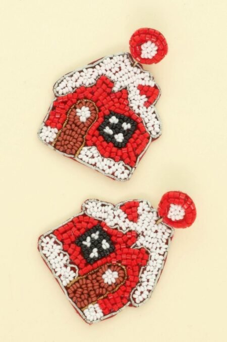 Christmas Gingerbread House Seed Beaded Earrings