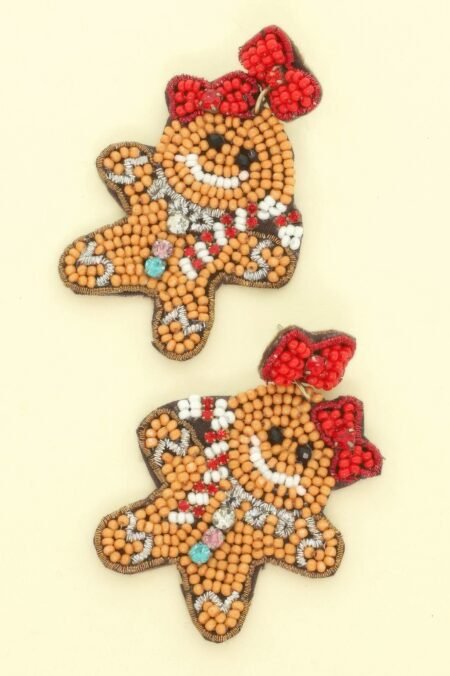 Christmas Gingerbread Woman Seed Beaded Earrings