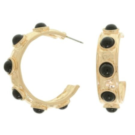 Bezel Set Cabochon C Hoop Earrings