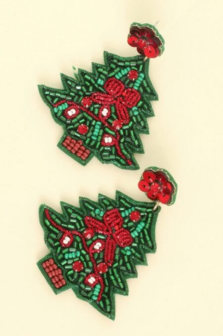 Christmas Tree Seed Beaded Post Earrings