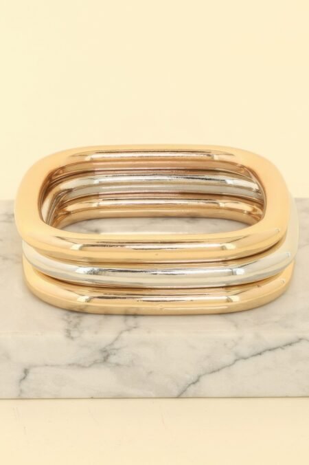 3pc Multi Stack Square Bangle Bracelet Set