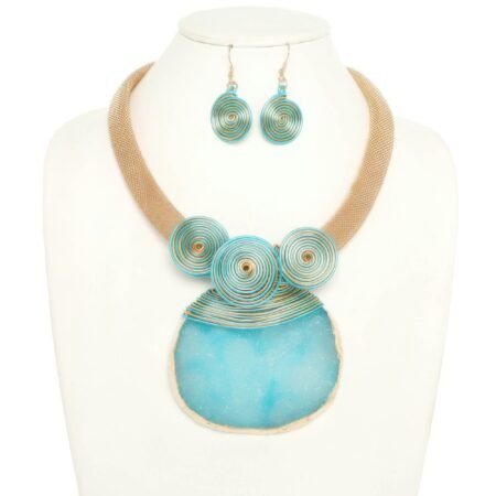 Pectoral Style Spiral Stone Necklace Set