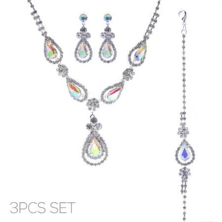 3pc Rhinestone Crystal Teardrop Jewelry Set