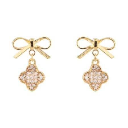 Bow With Clover Post Dangle Earrings