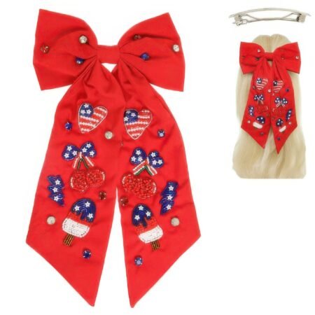 American Flag Bow Barrette Hair Clip