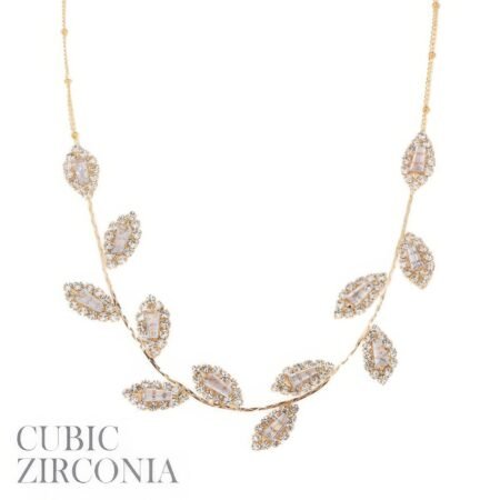 Cz Pave Leaf Chain Necklace
