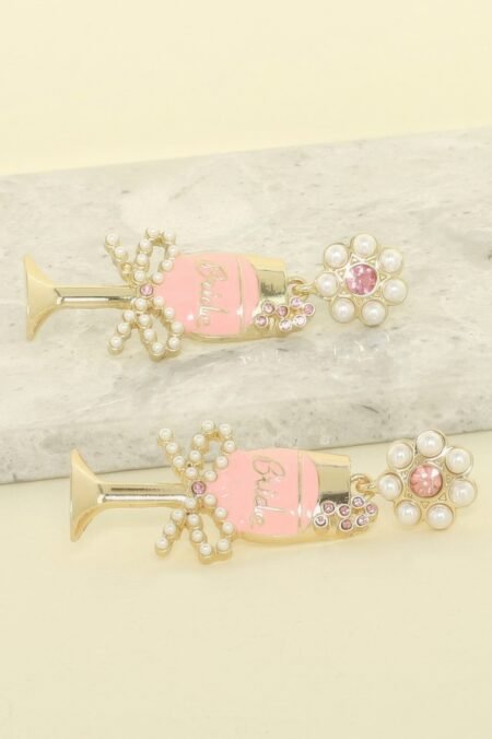 Bride Champagne Glass Word Earrings