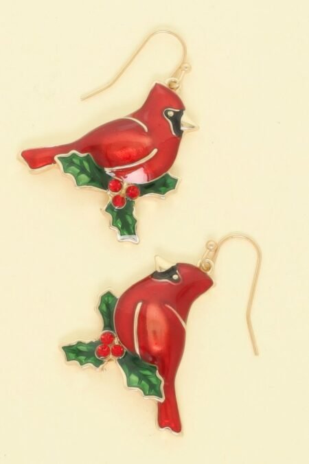 Christmas Enamel Cardinal Dangle Earrings