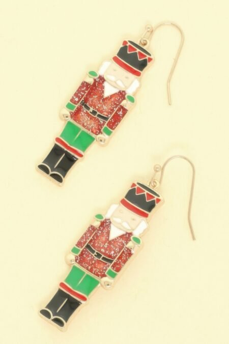 Christmas Nut Cracker Enamel Dangle Earrings