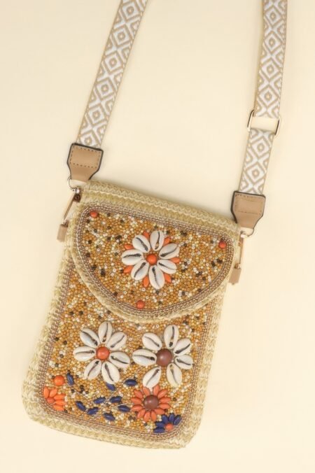 Cowrie Shell Beaded Daisy Crossbody Bag