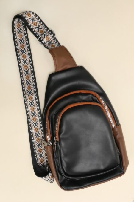 Leather Sling Bag With Jacquard Strap