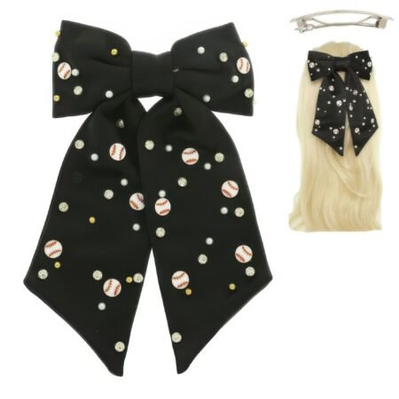 Gane Day Jeweled Baseball Bow Barrette Hair Clip